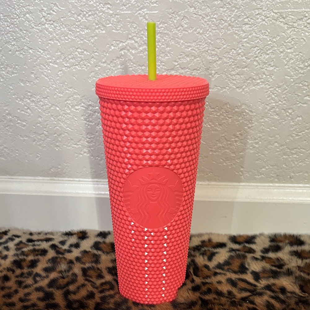 Starbucks 24oz Coral Textured Tumbler with Lime Straw